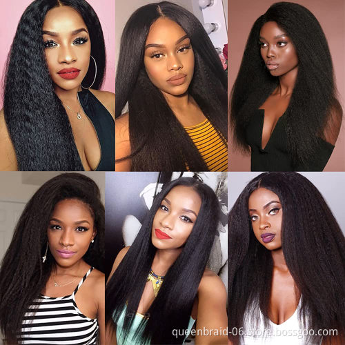 Brazilian Kinky Straight Bundles with Closure Yaki Hair Bundles Extensions Unprocessed Human Hair Bundles Natural Black Color